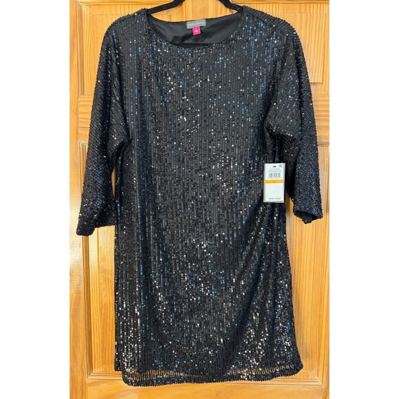 Vince Camuto 3/4 Dolman Sleeve Black Sequin Sheath Holiday Dress NWT Small - Picture 1 of 6